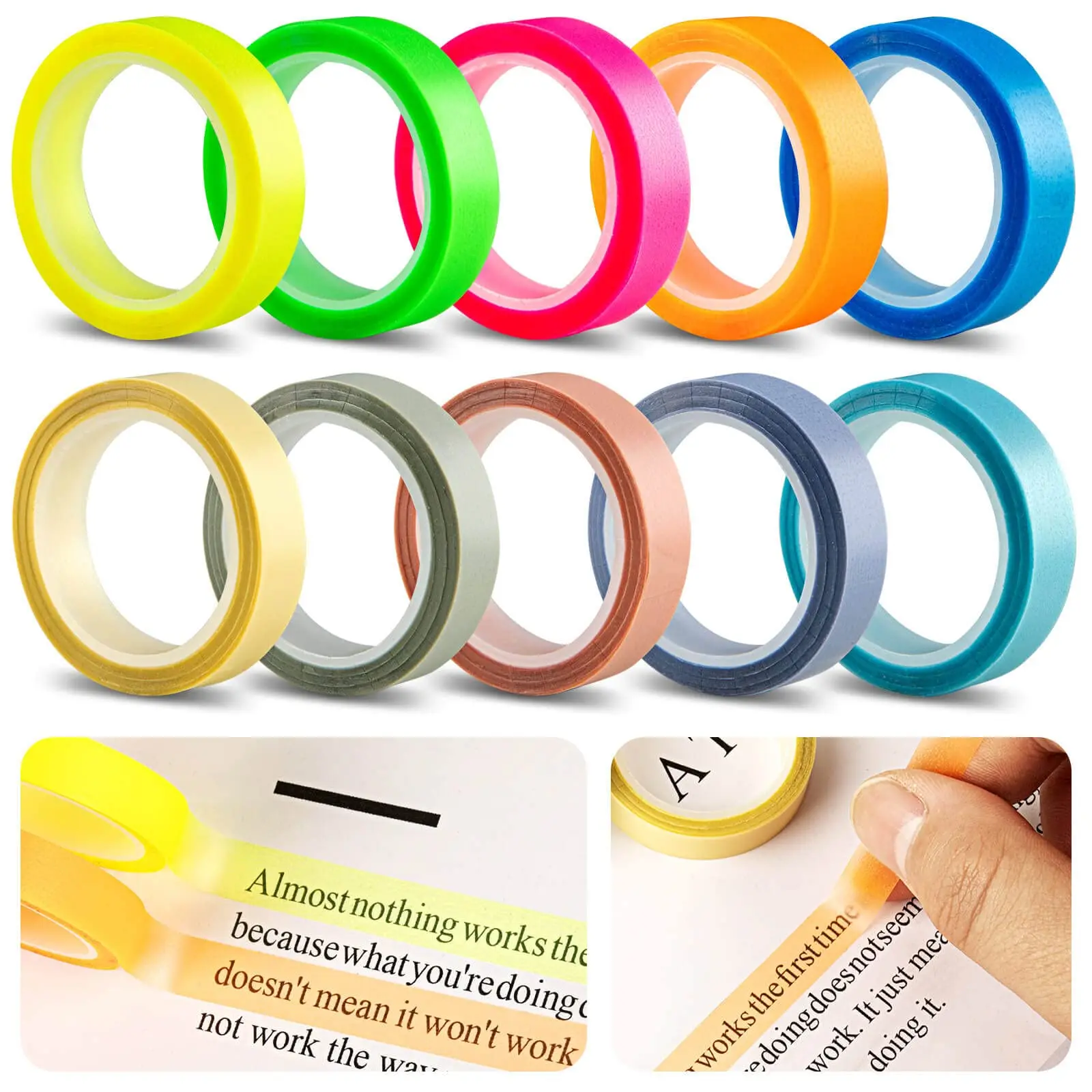 Index Tab Divider - 5 rotoli di etichette fluorescenti trasparenti,