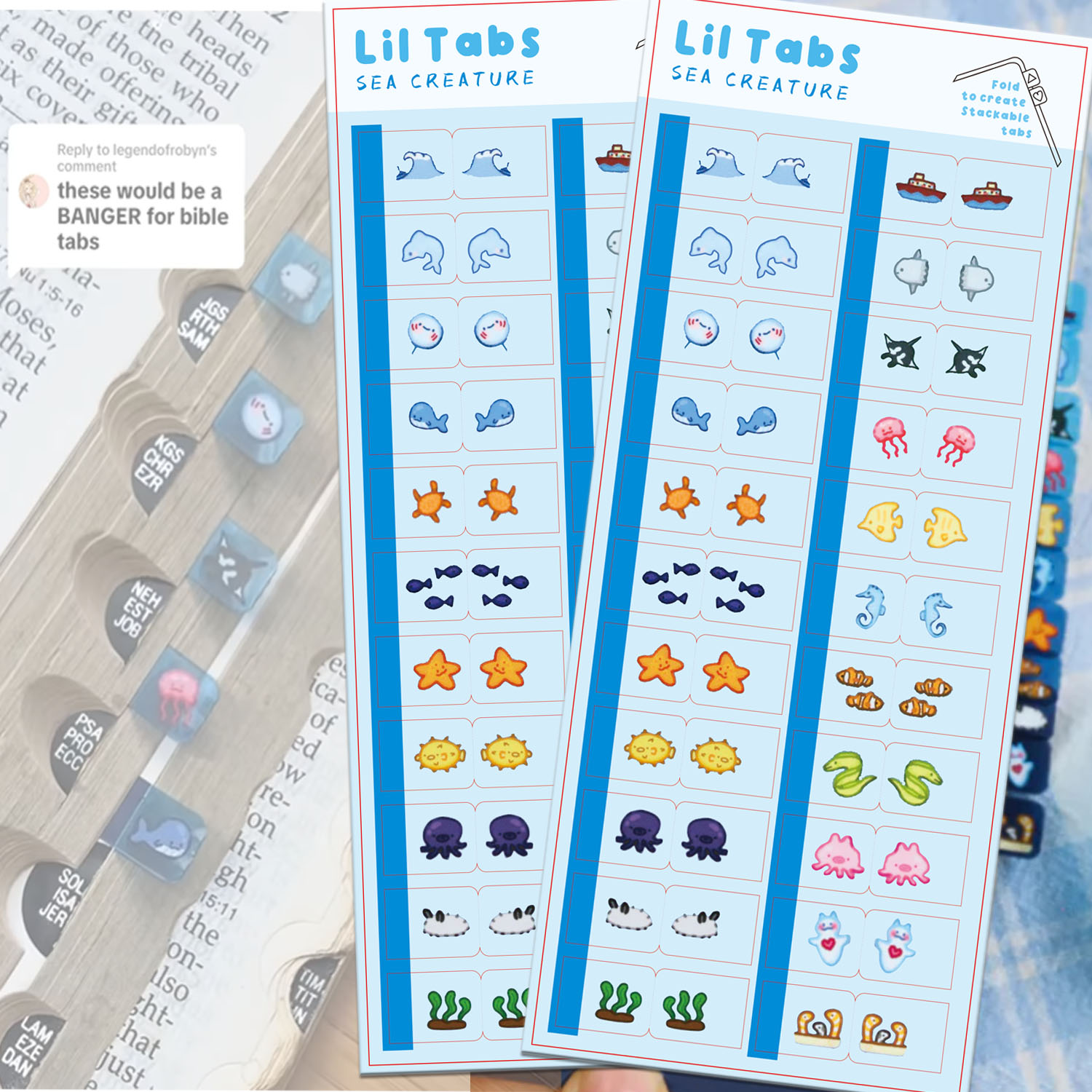 Index Tab Divider - Schede adesive Lil Tab Creature marine,